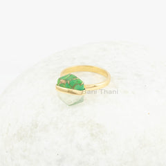 Prehnite Ring - Fused Hexagon Gemstone - 11x13mm Ring - Green Copper - Gold Plated - 925 Solid Silver - Jewelry for The Beach - Dainty Ring