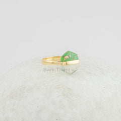 Prehnite Ring - Fused Hexagon Gemstone - 11x13mm Ring - Green Copper - Gold Plated - 925 Solid Silver - Jewelry for The Beach - Dainty Ring