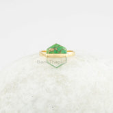 Prehnite Ring - Fused Hexagon Gemstone - 11x13mm Ring - Green Copper - Gold Plated - 925 Solid Silver - Jewelry for The Beach - Dainty Ring