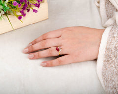 Fused Hexagon Gemstone Ring - Pink Tourmaline - Copper Pink Opal - 925 Silver Ring - Gemstone Ring - Gold Plated Ring - Gift for Women