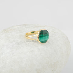 Malachite Doublet Gemstone Ring- Malachite Ring - Handmade Jewelry - 925 Silver Gold Plated Ring - Birthday Gift - Jewelry for Womens -12mm