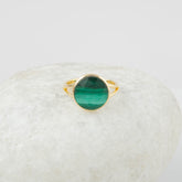 Malachite Doublet Gemstone Ring- Malachite Ring - Handmade Jewelry - 925 Silver Gold Plated Ring - Birthday Gift - Jewelry for Womens -12mm