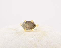 Solid Silver Ring - Labradorite Hexagon Gemstone Ring - Gold Plated Ring - Jewelry for Women - Gift for Her - Handmade Jewelry - Dainty Ring