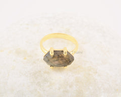 Solid Silver Ring - Labradorite Hexagon Gemstone Ring - Gold Plated Ring - Jewelry for Women - Gift for Her - Handmade Jewelry - Dainty Ring