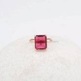 Pink Tourmaline Ring, Gemstone Silver Ring, 10x12mm Rectangle Ring, Rose Gold Plated Ring, 925 Sterling Silver Jewelry, Wedding Gift Ring