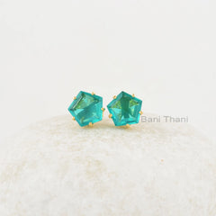 Elegant Teal Quartz Studs, Teal Quartz 11x11mm Silver Gemstone Earrings, Star Shape Quartz Gold Plated Studs Earrings, Studs For Girls