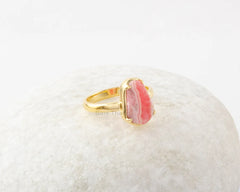 Rhodochrosite Ring - Gold Plated Ring - Gemstone Jewelry - 925 Pure Silver - Jewelry for Friend - Gift for New Beginning - Gift for Birthday
