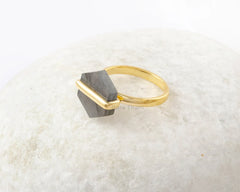 Labradorite Ring - Gold Plated - 925 Solid Silver - Hexagon Gemstone - Handmade Ring - Artisan Jewelry - Gift for Mothers - Jewelry for Date