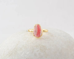 Rhodochrosite Ring - Gold Plated Ring - Gemstone Jewelry - 925 Pure Silver - Jewelry for Friend - Gift for New Beginning - Gift for Birthday