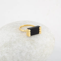 Flat Gemstone Ring - Black Onyx Silver Ring - Rectangle Ring - 925 Sterling Silver Ring - Gold Plated Ring - Wedding Band - Jewelry for Prom