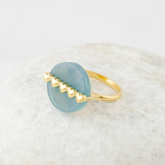 Blue Chalcedony Ring - Gemstone Ring - 16mm Round Ring - Gold Plated Ring - Silver Heart Ring - Gift for Her - Ring for Women - Dainty Ring