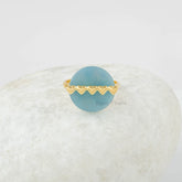 Blue Chalcedony Ring - Gemstone Ring - 16mm Round Ring - Gold Plated Ring - Silver Heart Ring - Gift for Her - Ring for Women - Dainty Ring