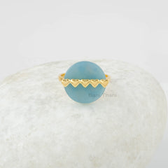 Blue Chalcedony Ring - Gemstone Ring - 16mm Round Ring - Gold Plated Ring - Silver Heart Ring - Gift for Her - Ring for Women - Dainty Ring