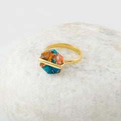 Gift for Her - Oyster Copper Ring - Gold Plated Ring - Turquoise Ring - 925 Silver Ring - Jewelry for Women -Dainty Ring - 11x13mm Hexagon