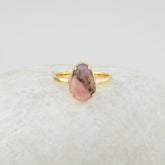 Pink Opal Gemstone Jewelry - 925 Silver Ring - Opal Copper Rings - Gold Plated Ring - 40 Birthday Gift Ring - Jewelry for Bridesmaid 8x12mm