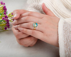 Fused Hexagon Gemstone Ring - Copper Blue Turquoise - Chalcedony Ring - 925 Silver Ring - Gemstone Ring - Gold Plated Ring - Gift for Her