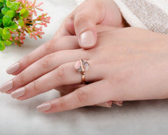 Pink Opal Ring - Gemstone Silver Hexagon Ring - Rose Gold Plated Silver Ring - Statement Ring - Delicate Ring - Gift for Her - Cocktail Ring