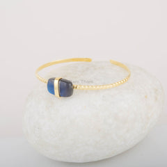 Labradorite Cuff Bangle - 9x14mm Cushion Gemstone Bracelet - 925 Silver Bracelet - Adjustable Bangle - Gold Plated Bracelet - Gift for Her