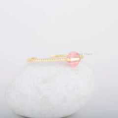 Rhodochrosite Bracelet - Adjustable Bangle - Silver Cuff Bracelet - Gold Plated Bracelet - Marquise 8x16mm Gemstone Bracelet - Gift for Her