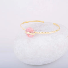 Rhodochrosite Bracelet - Adjustable Bangle - Silver Cuff Bracelet - Gold Plated Bracelet - Marquise 8x16mm Gemstone Bracelet - Gift for Her