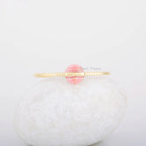 Adjustable Bangle - Rhodochrosite Gemstone Cuff Bracelet - 925 Silver Bracelet - Gold Plated Bracelet - 12mm Round Bracelet - Gift for Bride