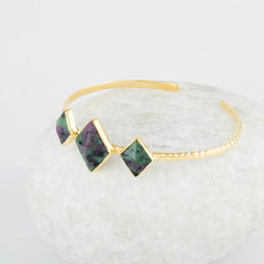 Ruby Zoisite Cuff Bracelet - 925 Silver Bracelet - Adjustable Bangle - Diamond Shape Gemstone - Gold Plated - Gift for Her - Handmade Bangle