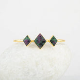 Ruby Zoisite Cuff Bracelet - 925 Silver Bracelet - Adjustable Bangle - Diamond Shape Gemstone - Gold Plated - Gift for Her - Handmade Bangle