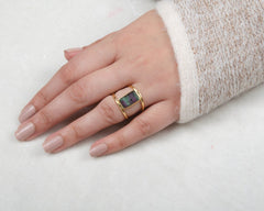 Ruby Zoisite Silver Ring - 7x12mm Rectangle - Gemstone Ring - Double Band - Gold Plated - Ring for Women - Gift for Her - Wedding Gift Ring