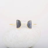 Labradorite Half Moon Cuff Bangle - 7x12mm Gemstone Bracelet - Gold Plated - 925 Pure Silver - Gift for Best Friend - Jewelry for Niece