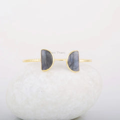 Labradorite Half Moon Cuff Bangle - 7x12mm Gemstone Bracelet - Gold Plated - 925 Pure Silver - Gift for Best Friend - Jewelry for Niece