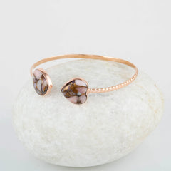Pink Opal Copper Gemstone Bracelet - Rose Gold Cuff Bangle - 925 Sterling Silver - 11mm Heart Shape Bangle - Handmade Jewelry - Wedding Gift