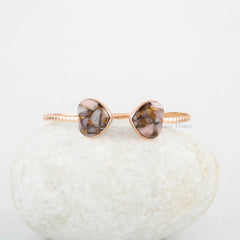 Pink Opal Copper Gemstone Bracelet - Rose Gold Cuff Bangle - 925 Sterling Silver - 11mm Heart Shape Bangle - Handmade Jewelry - Wedding Gift