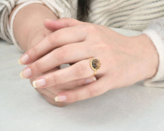 Tiger Eye Gemstone Silver Ring - Round Carved Ring - 925 Sterling Silver Ring - Zig Zag Ring - Gift for Her - Ring for Women - Dainty Ring