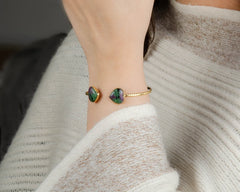 Jewelry for Prom - Gemstone Cuff Bangle - Ruby Zoisite Heart Bangle- Gold Plated - 925 Solid Silver - Gift for Her - Jewelry For Niece