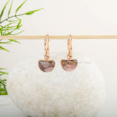 Silver Hoop Earrings - Pink Opal Gemstone Earrings - 7x10mm Half Moon Shape Earrings - Rose Gold Earring - Gift for Women - Handmade Jewelry