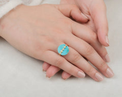 Turquoise Ring - Round Arizona Turquoise Gemstone Ring - Gift for Her - Gold Plated Ring - 925 Silver Ring - Cocktail Ring - Handmade Ring