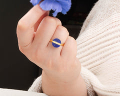 Lapis Lazuli Ring - Solid Silver - Handmade Ring - 12mm Flat Round Stone - Artisan Jewelry - Jewelry for Prom - Gift for Her - Ring for Sale