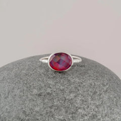 Aurora Opal Handcrafted Silver Ring - Oval Gemstone Rings - Solid 925 Silver Ring - Statement Ring - Dainty Ring - Gift for Her - Midi Ring