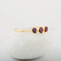 Rough Tourmaline Adjustable Bracelet - 925 Sterling Silver Cuff Bracelet for Womens - Raw Gemstone Gold Plated Bangle - Wedding Gift Bangle