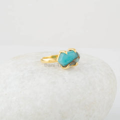 Handmade Jewelry - Amazonite Ring - 925 Silver Ring - Hexagon Gemstone Ring - Gold Plated Ring - Gift for Womens - Copper Amazonite Ring