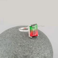 Watermelon Tourmaline Bi Doublet Quartz - 12x16mm Gemstone - Handmade Ring - 925 Silver - Modern Jewelry - Gift for Her - Jewelry for Brides