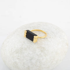 Flat Gemstone Ring - Black Onyx Silver Ring - Rectangle Ring - 925 Sterling Silver Ring - Gold Plated Ring - Wedding Band - Jewelry for Prom