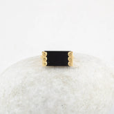 Flat Gemstone Ring - Black Onyx Silver Ring - Rectangle Ring - 925 Sterling Silver Ring - Gold Plated Ring - Wedding Band - Jewelry for Prom