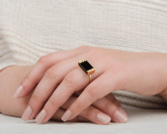 Flat Gemstone Ring - Black Onyx Silver Ring - Rectangle Ring - 925 Sterling Silver Ring - Gold Plated Ring - Wedding Band - Jewelry for Prom