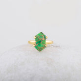 Green Turquoise Ring - Gold Plated Ring - Gemstone Ring - Hexagon Ring - 925 Sterling Silver Ring - Gift for Her - Jewelry For Bridesmaids