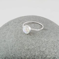 Opal Ring - Handmade Wedding Ring - Natural Ethiopian Opal Round Gemstone Ring - Solid Sterling Silver Ring - Birthday Gift - Gift for Her