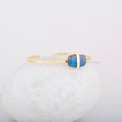 Labradorite Cuff Bangle - 9x14mm Cushion Gemstone Bracelet - 925 Silver Bracelet - Adjustable Bangle - Gold Plated Bracelet - Gift for Her