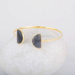 Labradorite Half Moon Cuff Bangle - 7x12mm Gemstone Bracelet - Gold Plated - 925 Pure Silver - Gift for Best Friend - Jewelry for Niece