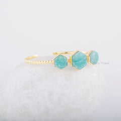 Gemstone Bracelet - Amazonite Hexagon Cuff Bracelet - Gold Plated Bangle - 925 Solid Silver - Gift for Her- Jewelry for Bride - Gift for Her