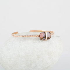 Pink Opal Copper Bracelet - 9x14mm Cushion Gemstone Jewelry - Gold Plated Bangle - 925 Silver Cuff Bangle - Jewelry for Women - Gift for Her